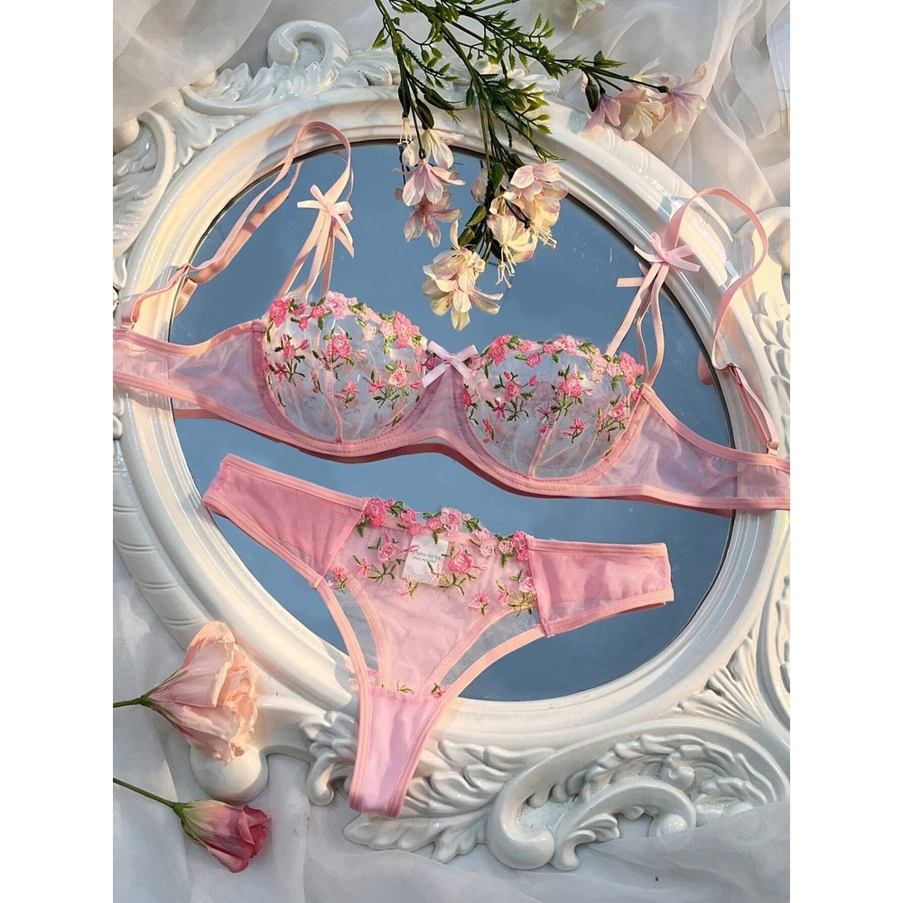 Sexy Lingerie Women Thin Transparent Lace, See Through Female Erotic Underwear, Bra And Panty Set, Sleepwear Suit