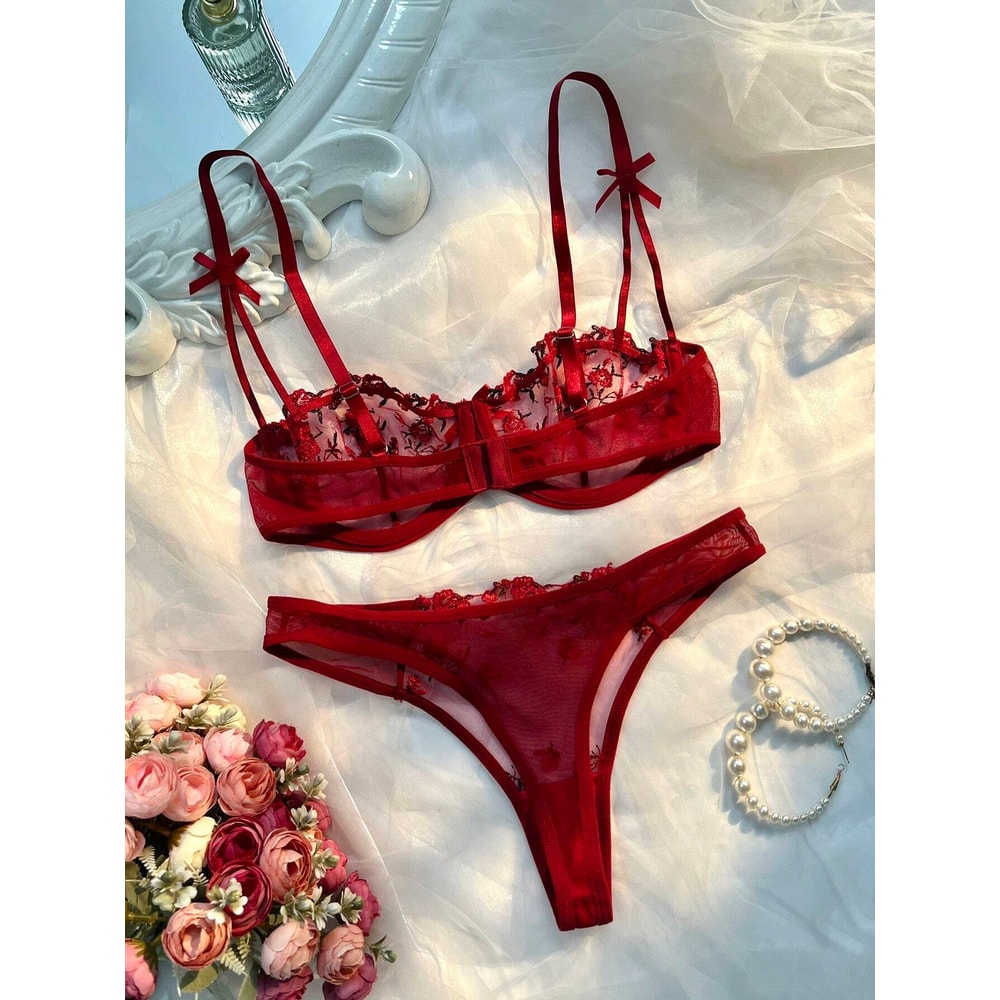 Sexy Lingerie Women Thin Transparent Lace, See Through Female Erotic Underwear, Bra And Panty Set, Sleepwear Suit