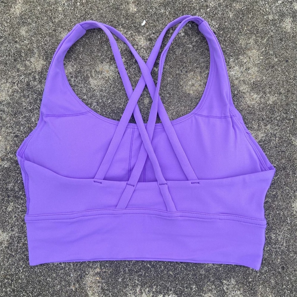 Solid Color Fitness Sport Bra for Women, Cross Back High-Strength Tight Top, Gym Yoga Training Underwear with Chest Pad