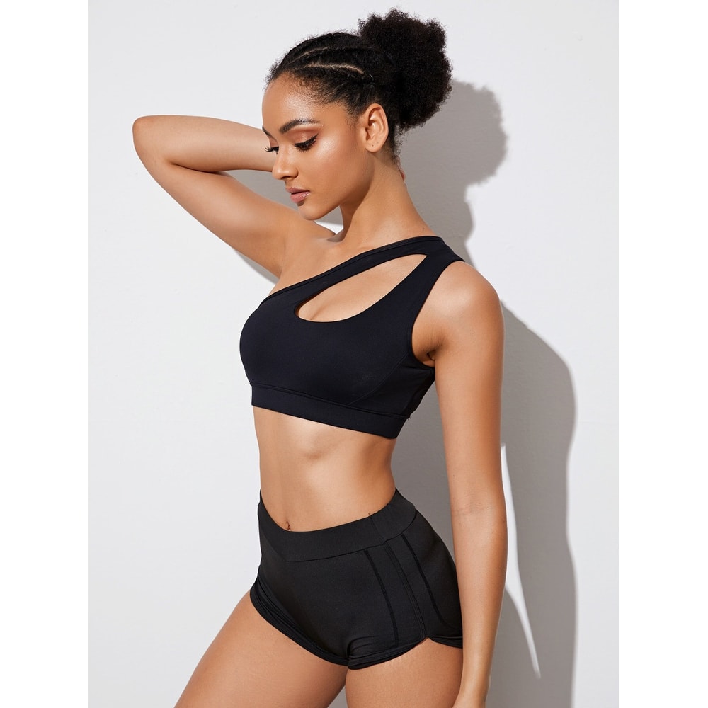 Women Sports Bra Push Up, Fitness Bras, One Shoulder Shockproof Yoga Bra, Black White Yoga Running Bra, Sexy Vest