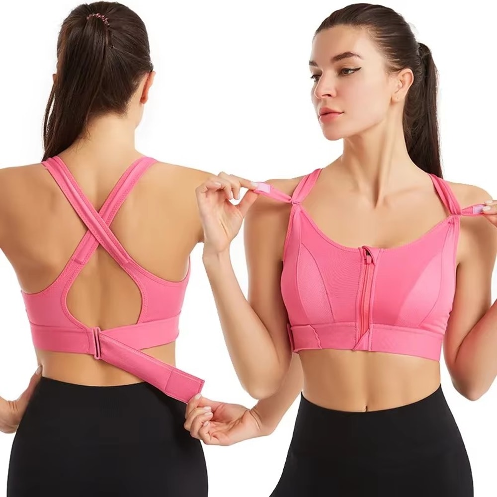 Sports Bra For Women, Front Zipper, Adjustable Strap, Shockproof Elastic, Fitness Athletic Brassiere, Slim Yoga Crop Top