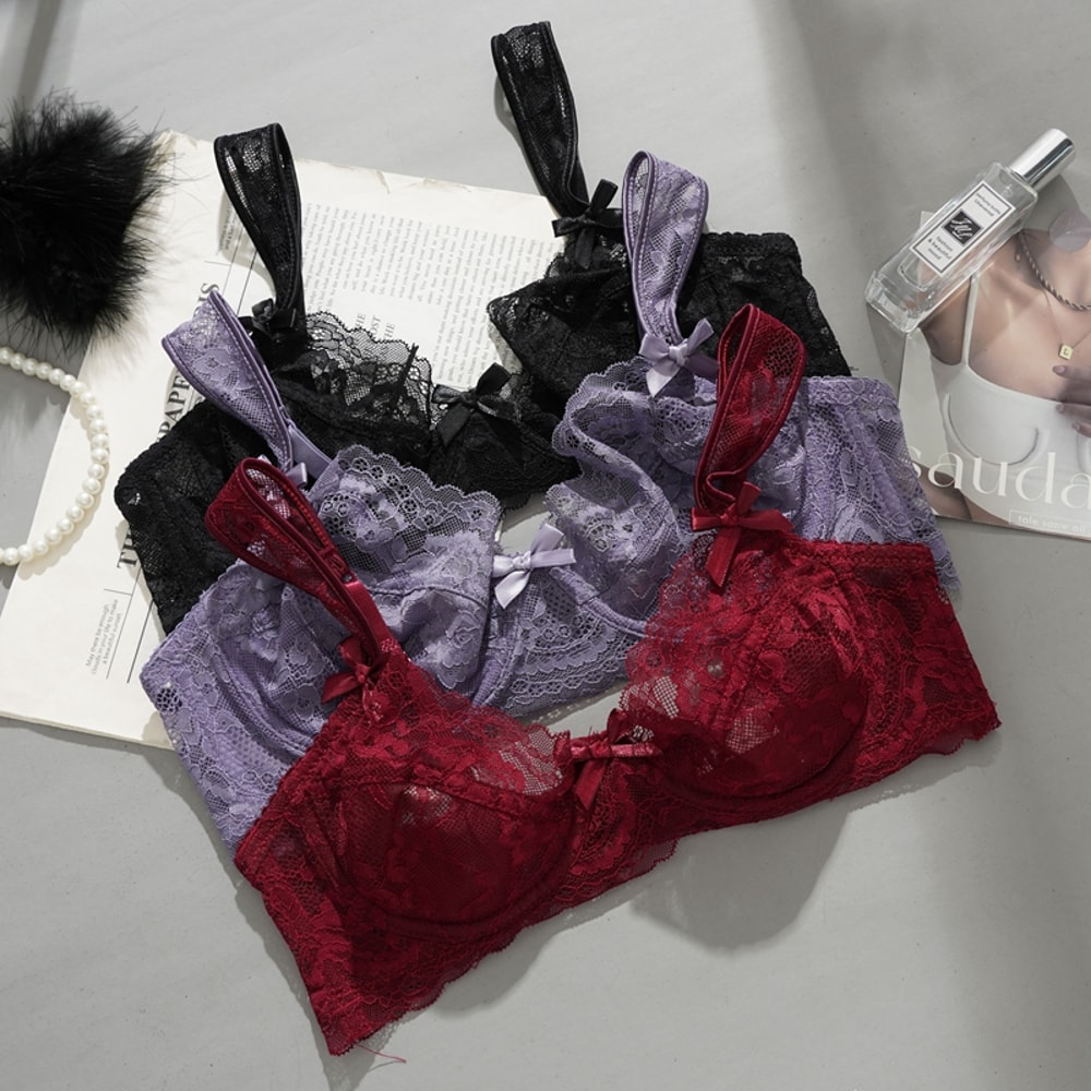 Sexy Ultrathin Lace Bras Womens Push Up Bra Hollow Out Transparent Gathered Underwear French Elegan 1