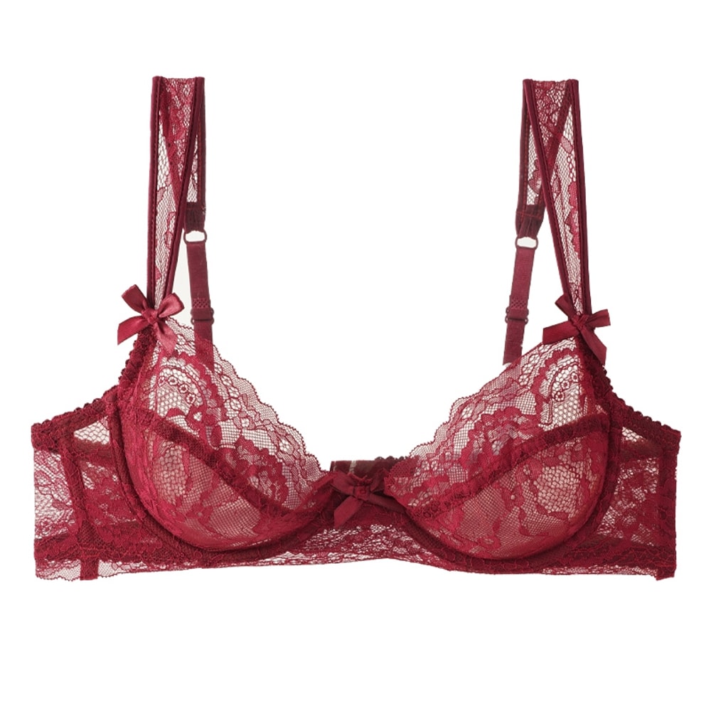 Sexy Ultrathin Lace Bras Womens Push Up Bra Hollow Out Transparent Gathered Underwear French Elegan 10