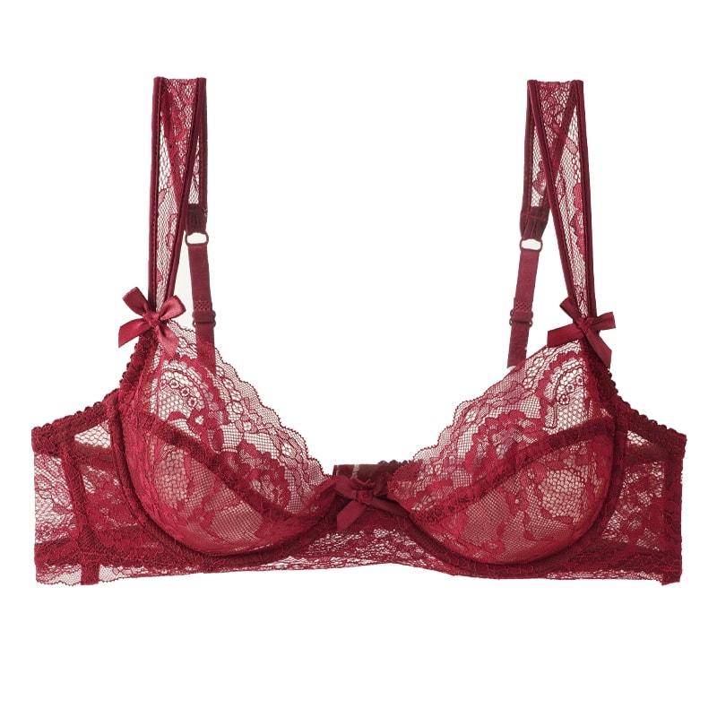 Sexy Ultrathin Lace Bras Womens Push Up Bra Hollow Out Transparent Gathered Underwear French Elegan 10