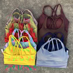 solid color women cross back fitness sport bra, high strength tight top, gym yoga underwear with chest pad, comprehensiv