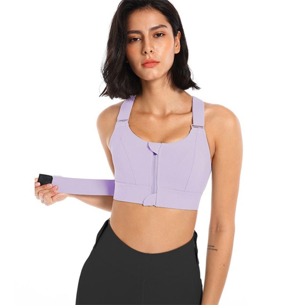 Women Sports Bras Tights Crop Top Yoga Vest Front Zipper Plus Size Adjustable Strap Shockproof Gym 5
