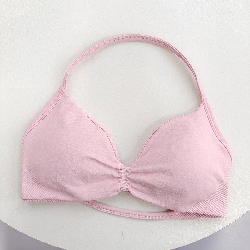 Women's High-Support Lace-Up Sports Bra, Thin-Strap Camisole, Seamless, Tight-Fit Gym Top for Push-Up Training Yoga