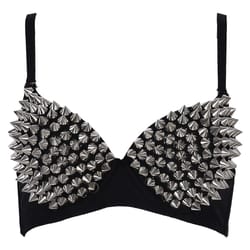 silver rivets punk rave bralette lingerie, gothic bra top, sexy push up brassiere, nightclub party fashion hot bras