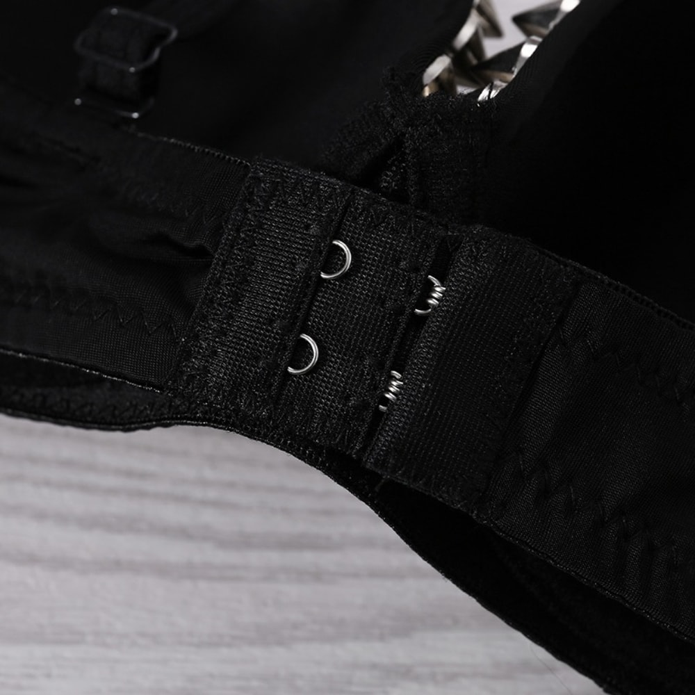 Silver Rivets Punk Rave Bralette Lingerie, Gothic Bra Top, Sexy Push Up Brassiere, Nightclub Party Fashion Hot Bras