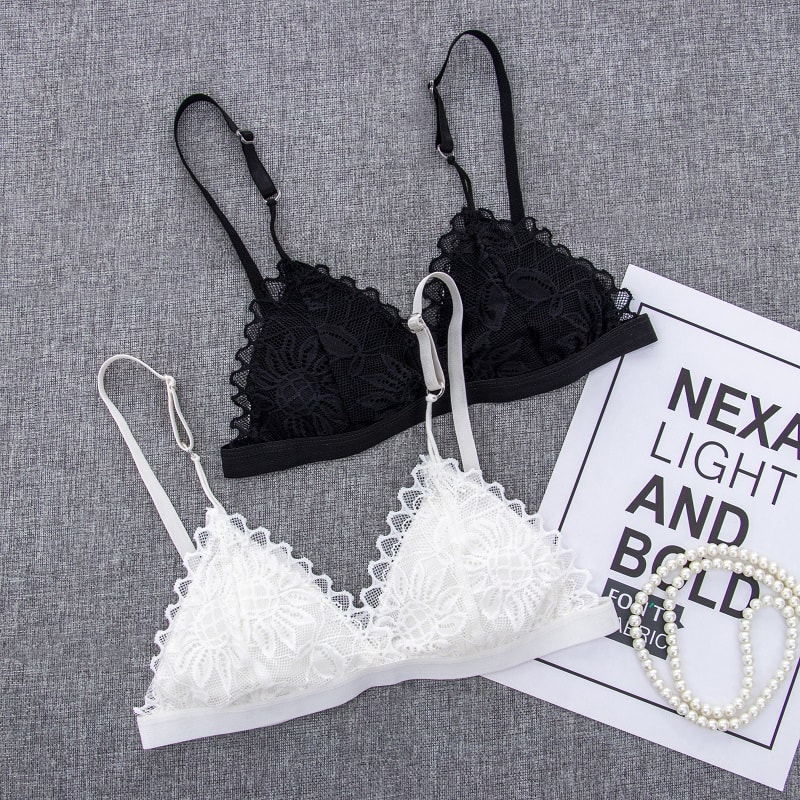 Women Sexy Lace Bra Wire Free Unpadded Lingerie Floral Lace Bralette Female Ultra Thin Sexy Brassie