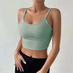 yoga underwear women breathable solid u-shaped sports bra top, gym athletic tight workout vest with chest pad for jog