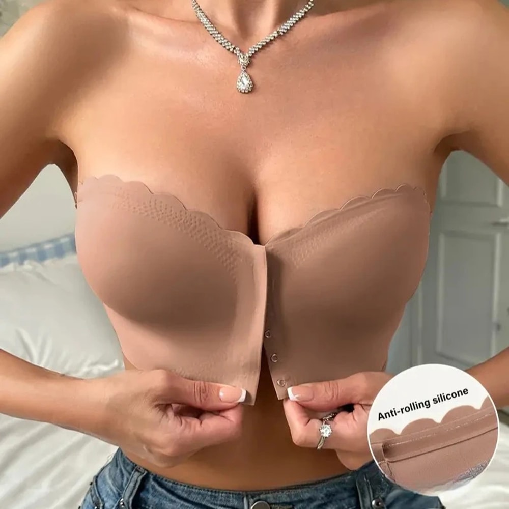 Front Button Underwear Bra, No Underwire, Smoth Breathable Comfortable Solid Color, Gathering, Invisible Women Underwear