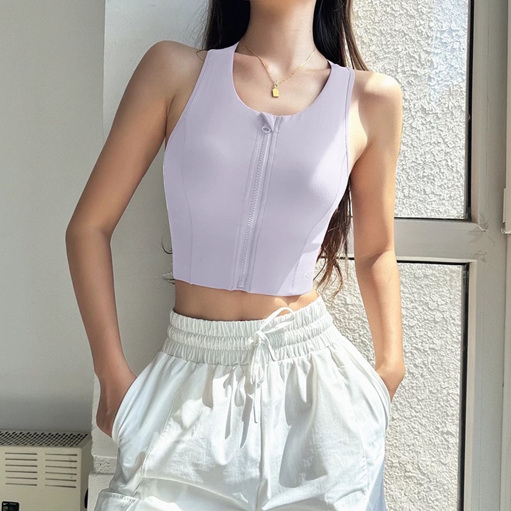 Womens High Impact Sports Bra Top, Front Zipper, Breathable Shockproof Fitness Vest for Running, Gym Wear, Yoga Brassier