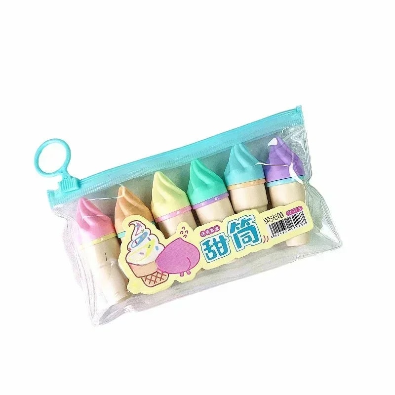 Cute Ice Cream Highlighters Set, Mini Marker Pens for Kids, Drawing & Painting Tool, Stationery Supplies for Students