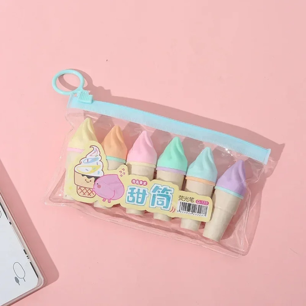Cute Ice Cream Highlighters Set, Mini Marker Pens for Kids, Drawing & Painting Tool, Stationery Supplies for Students