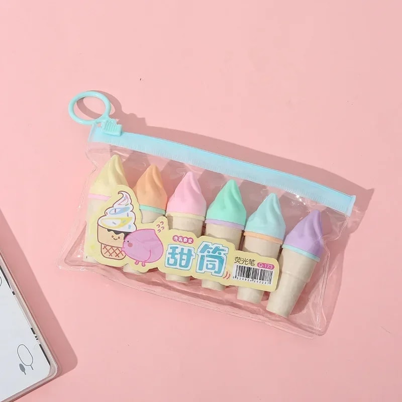 Cute Ice Cream Highlighters Set, Mini Marker Pens for Kids, Drawing & Painting Tool, Stationery Supplies for Students
