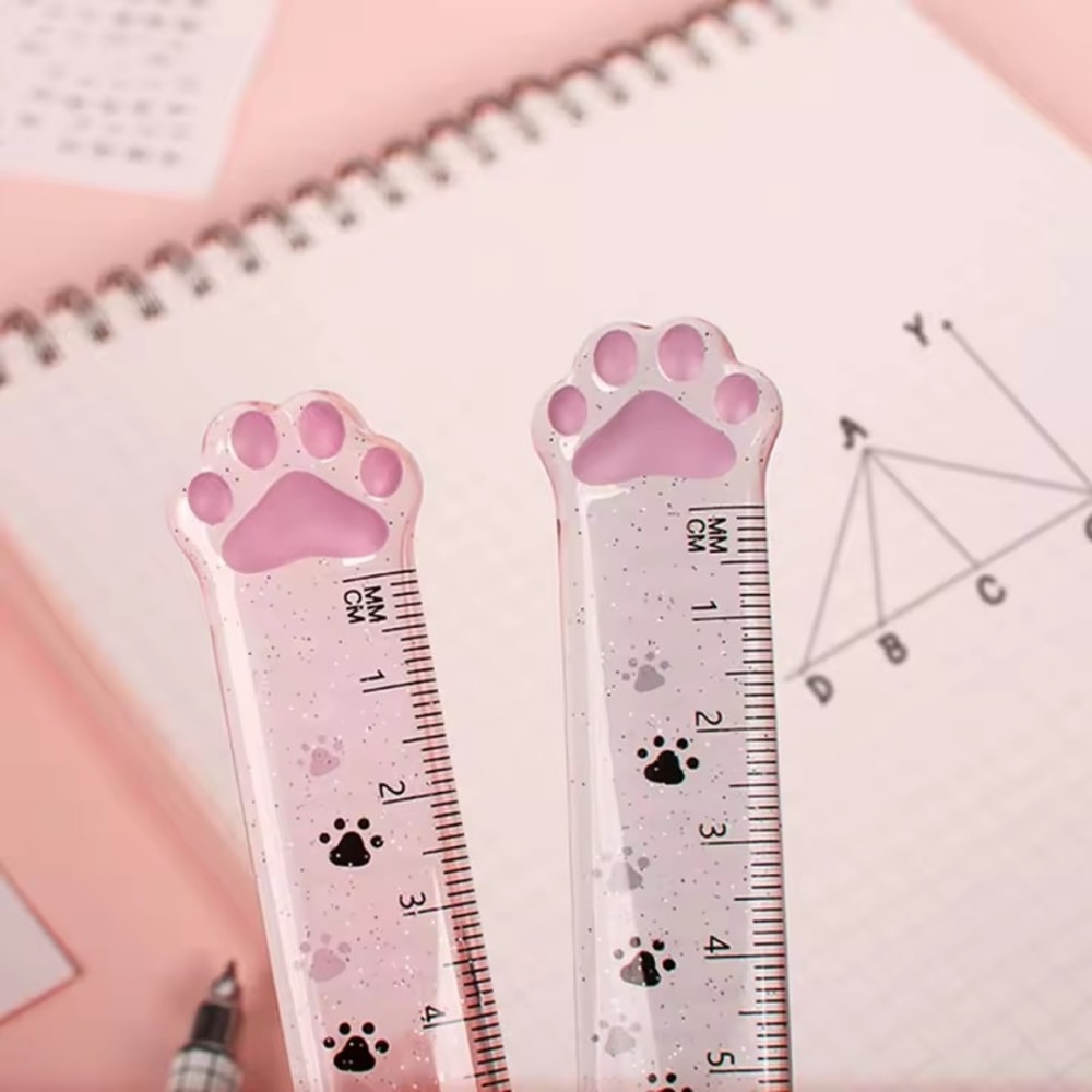 Cute Cat Paw Design Straight Ruler, Measurement and Drawing Function, Student Office Stationery Supplies
