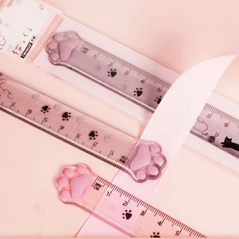 Cute Cat Paw Design Straight Ruler, Measurement and Drawing Function, Student Office Stationery Supplies