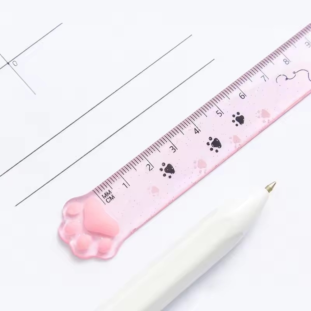 Cute Cat Paw Design Straight Ruler, Measurement and Drawing Function, Student Office Stationery Supplies