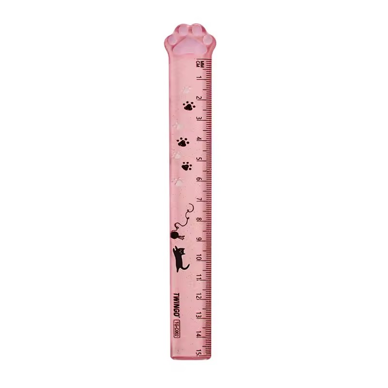 Cute Cat Paw Design Straight Ruler, Measurement and Drawing Function, Student Office Stationery Supplies