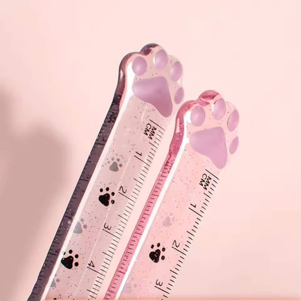 Cute Cat Paw Design Straight Ruler, Measurement and Drawing Function, Student Office Stationery Supplies
