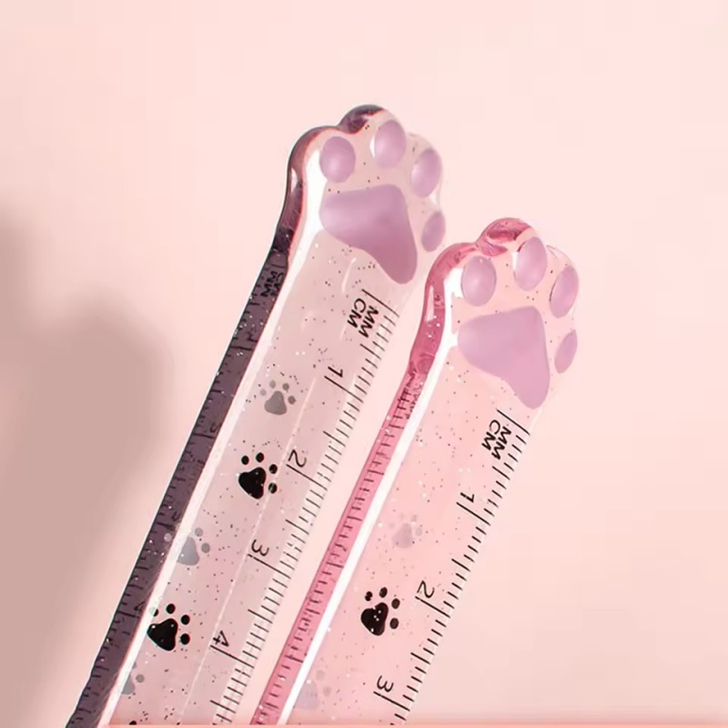 Cute Cat Paw Design Straight Ruler, Measurement and Drawing Function, Student Office Stationery Supplies