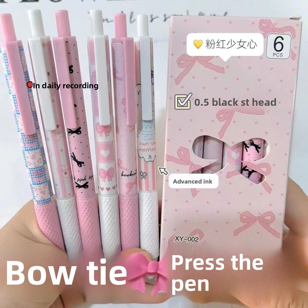 Pink Bowknot Quick-Dry Gel Pens, Fine Point, Smooth Writing for Office and School Supplies, Perfect for Everyday Use