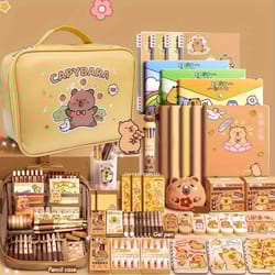 cute capybara stationery gift set for students, soft grip pens, notebook, pencil case, study essentials pack