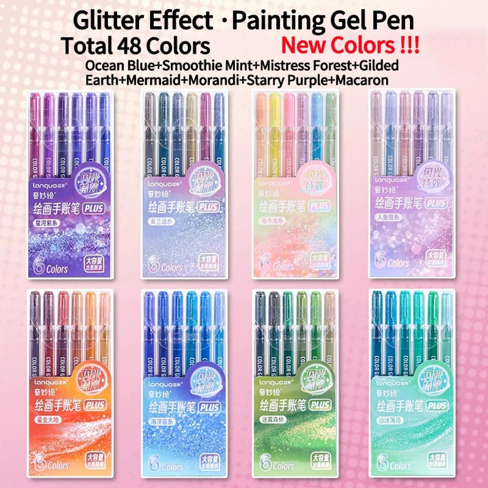Glitter Effects Color Gel Pen Set Student Writing Pen Painting Highlight Take Note Handbook School 6