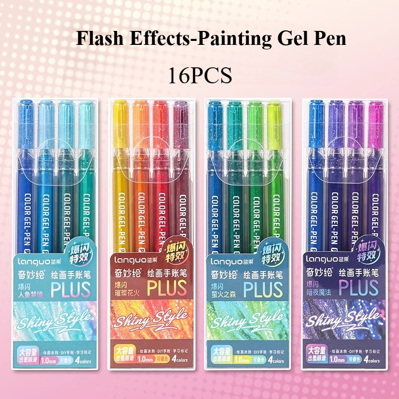 Glitter Effects Color Gel Pen Set Student Writing Pen Painting Highlight Take Note Handbook School 7