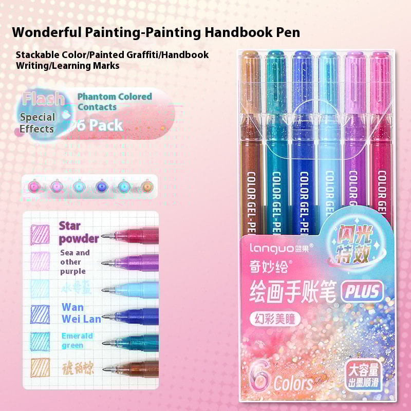 Glitter Effects Color Gel Pen Set Student Writing Pen Painting Highlight Take Note Handbook School 10