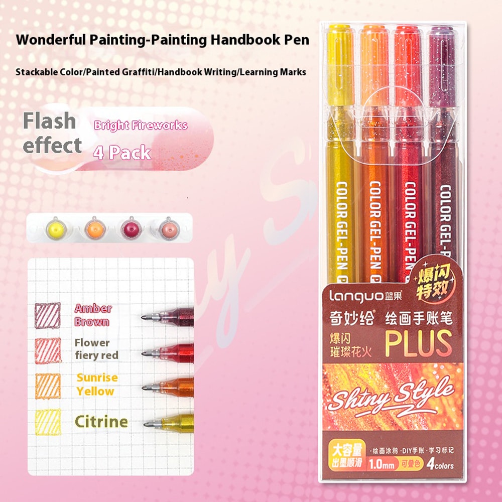 Glitter Effects Color Gel Pen Set Student Writing Pen Painting Highlight Take Note Handbook School 12