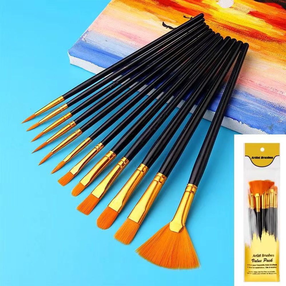 Brush Set for Acrylic, Watercolor, Oil Painting, Plastic Brushes for Canvas, Fabric, Paper Craft Supplies