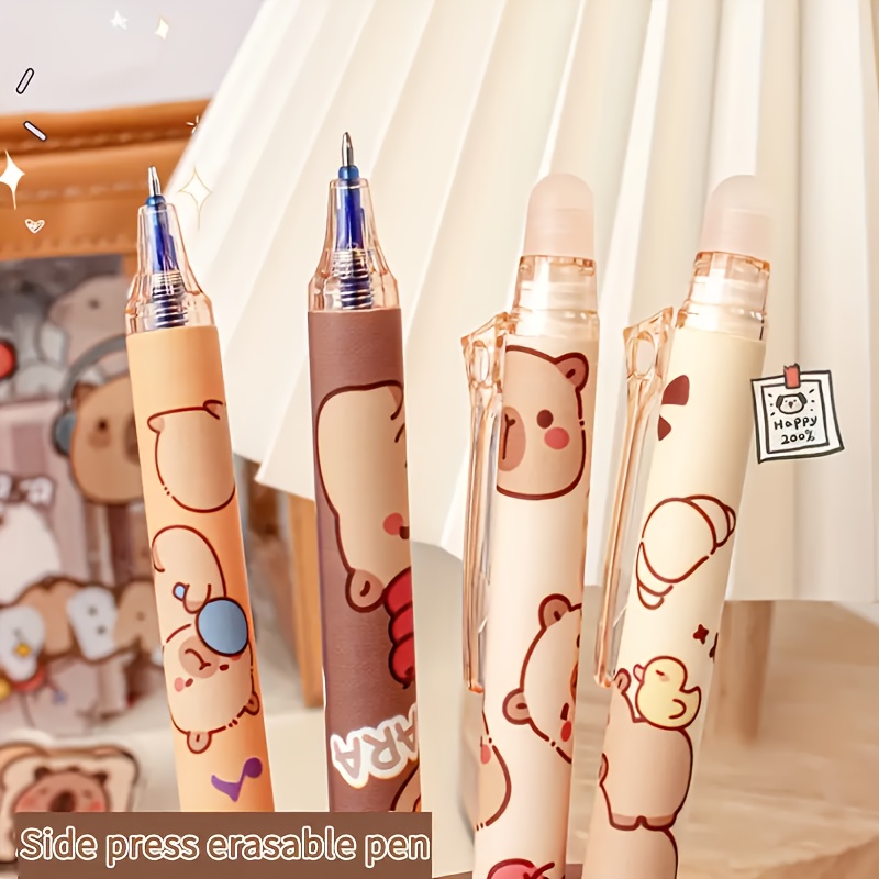 Cute Capybara Erasable Gel Pens Retractable Blue Ink, Smooth Writing for School Office, Quick-Drying