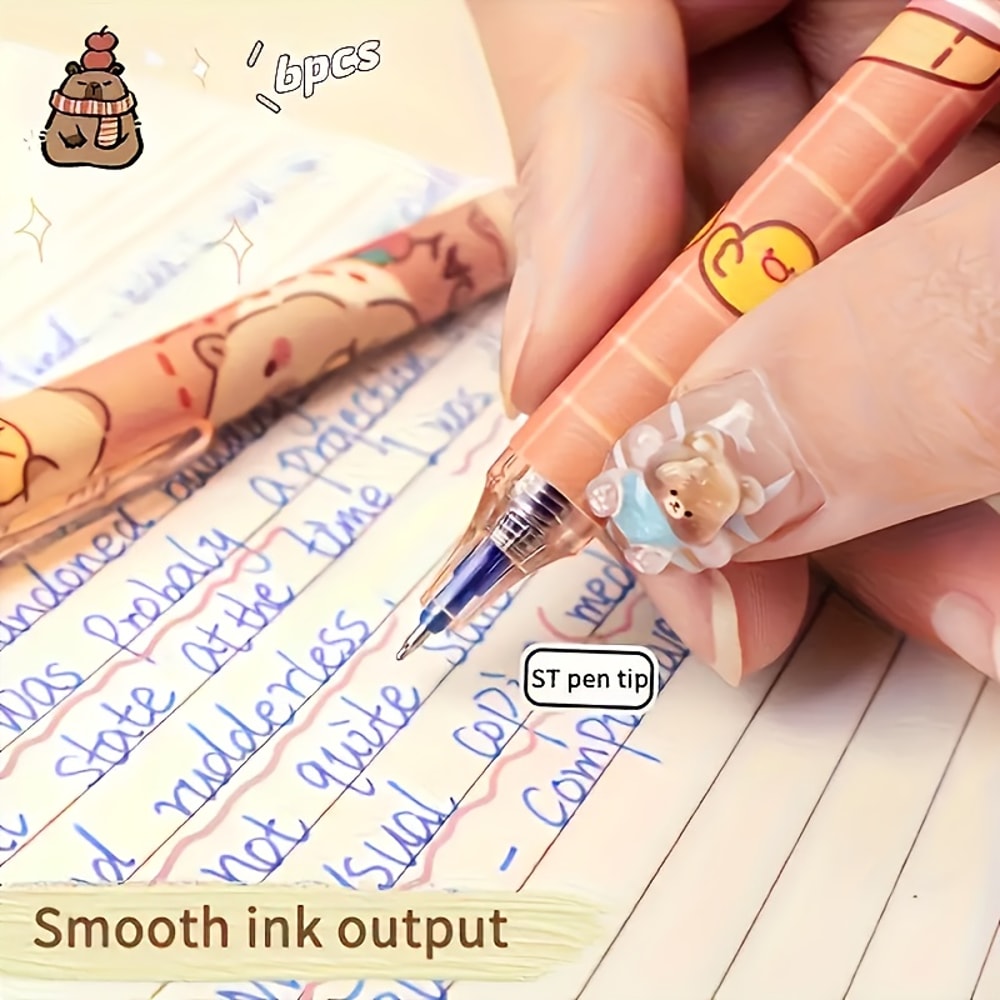 Cute Capybara Erasable Gel Pens Retractable Blue Ink, Smooth Writing for School Office, Quick-Drying