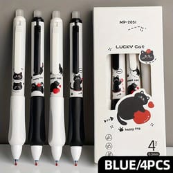 erasable gel pens set, fine point, blue ink, quick-drying smooth, cute cat for office, school, journaling