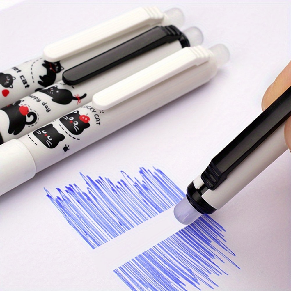 Erasable Gel Pens Set Fine Point Blue Ink QuickDrying Smooth Cute Cat For Office School Journaling 4