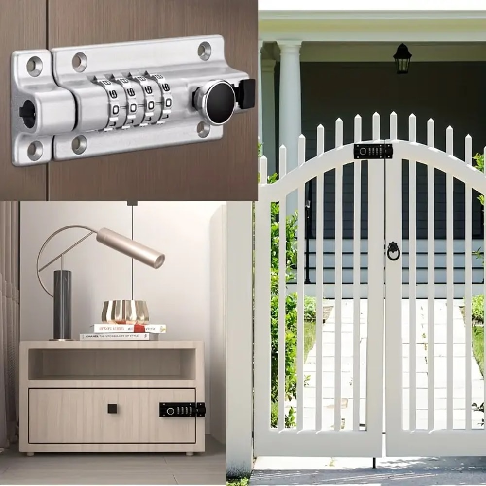 Password Lock, Black Silver Bolt Metal Door Latch, Anti-theft Safety Combination Digit Padlock, Outdoor Home Wood Gate