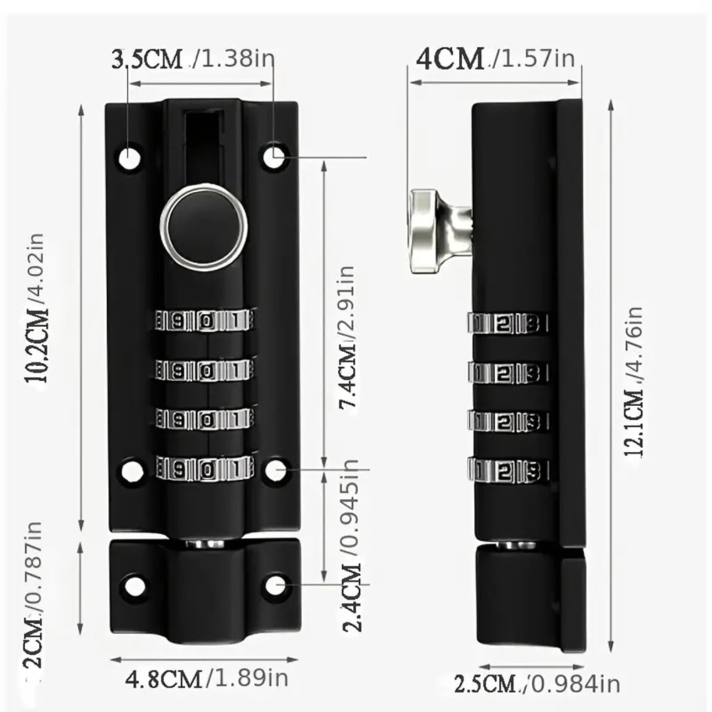 Password Lock, Black Silver Bolt Metal Door Latch, Anti-theft Safety Combination Digit Padlock, Outdoor Home Wood Gate