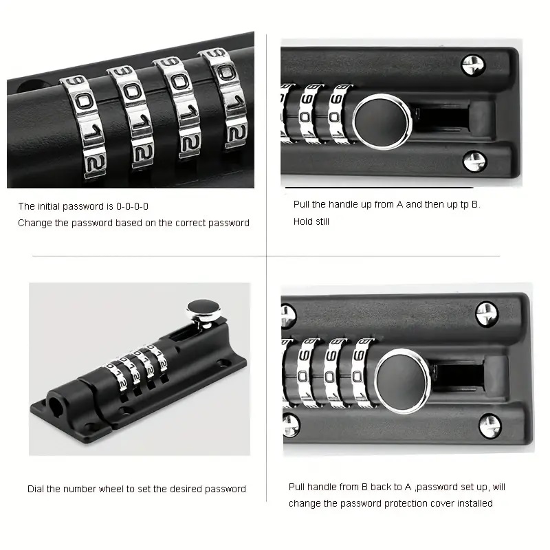Password Lock, Black Silver Bolt Metal Door Latch, Anti-theft Safety Combination Digit Padlock, Outdoor Home Wood Gate