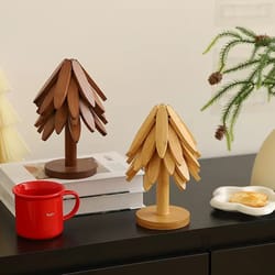 wooden trivet for hot dishes, folding tree shape, black walnut table mat holder, heat insulated pad set, coasters