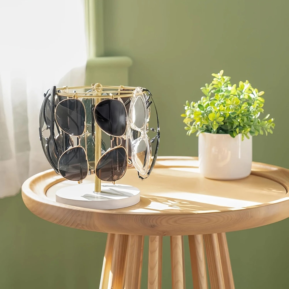 Elegant Sunglasses Storage Stand with Wooden Bottom, Metal Glasse Stand, Holds Pairs of Glasses, Stylish Glasses Display