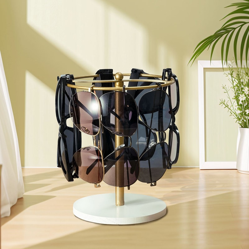 Elegant Sunglasses Storage Stand with Wooden Bottom, Metal Glasse Stand, Holds Pairs of Glasses, Stylish Glasses Display
