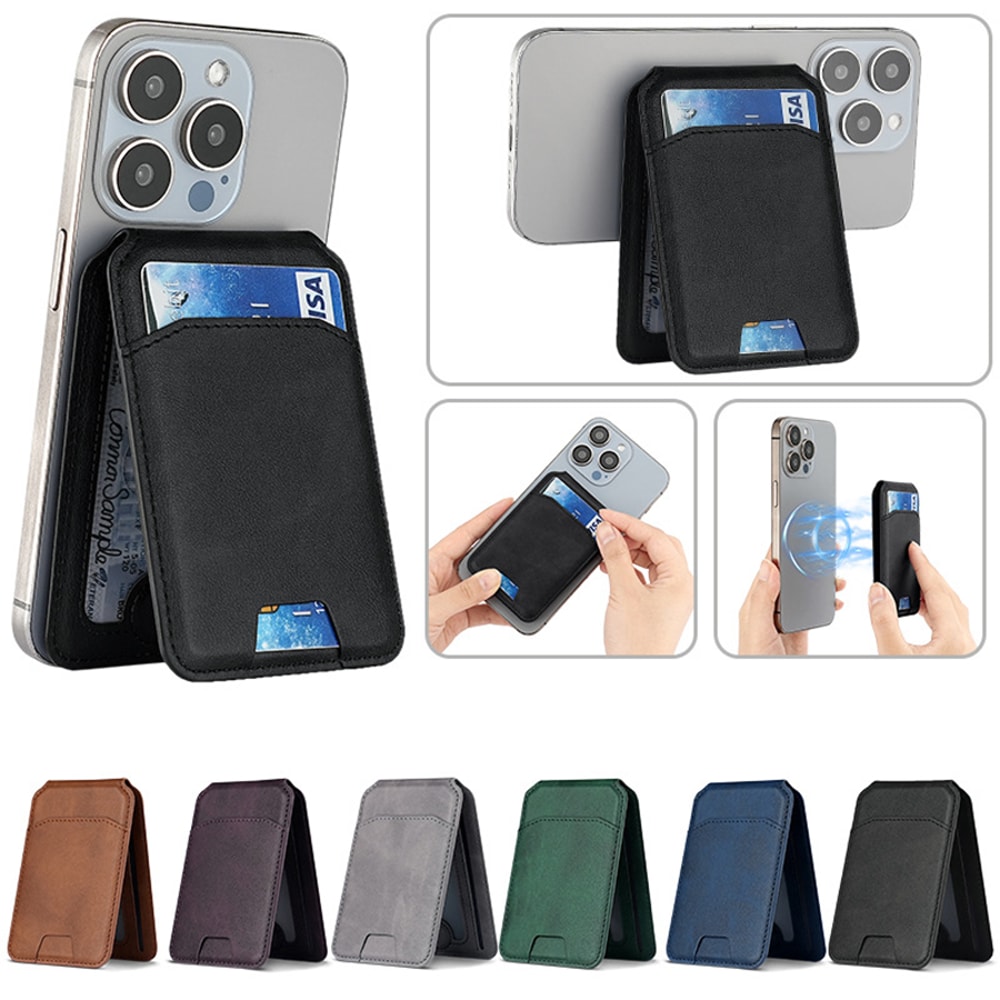 Card Wallet Phone Stand, PU Leather Magnetic Card Holder Case, Bracket Stand with Kickstand for iPhone
