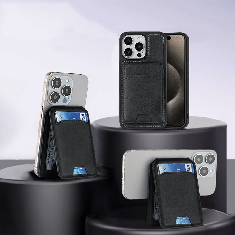 Card Wallet Phone Stand, PU Leather Magnetic Card Holder Case, Bracket Stand with Kickstand for iPhone
