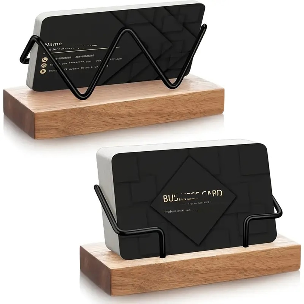 Premium Business Card Holder, Desk Organizer for Multiple Cards, Durable Construction, Recycled Wood Metal Desktop