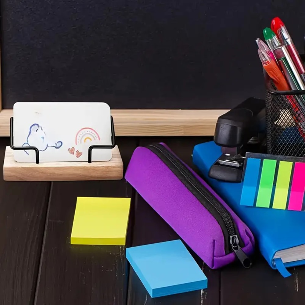 Premium Business Card Holder, Desk Organizer for Multiple Cards, Durable Construction, Recycled Wood Metal Desktop