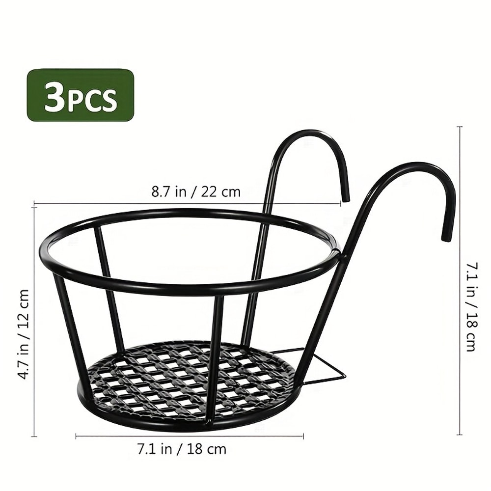 One Pack Of Iron Art Hanging Flower Pots Metal Plant Basket With Detachable Hanging Hooks For Balco 3