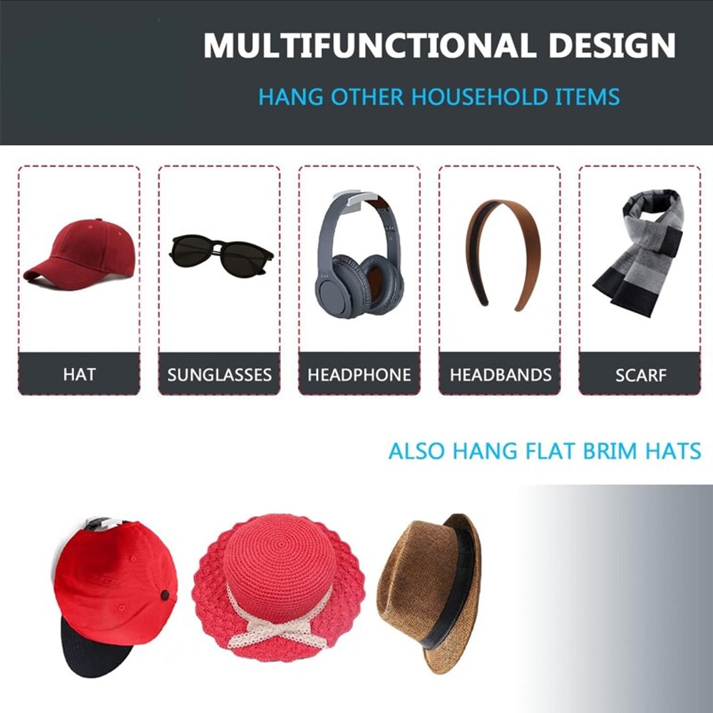 Baseball Hat Hook Traceless Hat Sticking Hook Black Minimalist Design Hat Rack Simple Earphone Neck