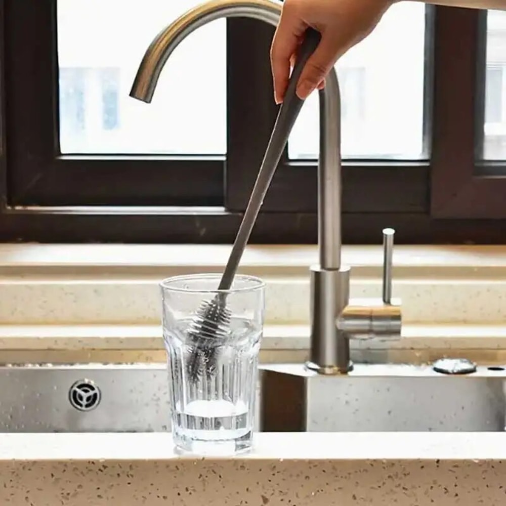 Long Handle Silicone Bottle Brush, Kitchen Cleaning Cup Brush, Thermos Glass Cleaning Brush, Bottle Cleaning Tools